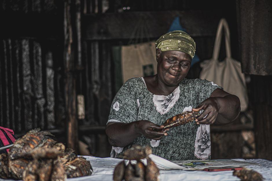 African Woman Working in Nairobi Market Stall
