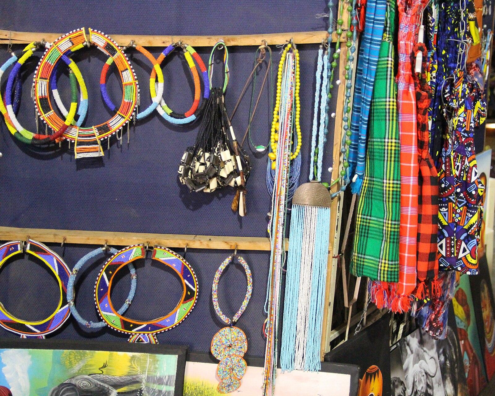 Colorful beaded necklaces at Nairobi City Market in Kenya